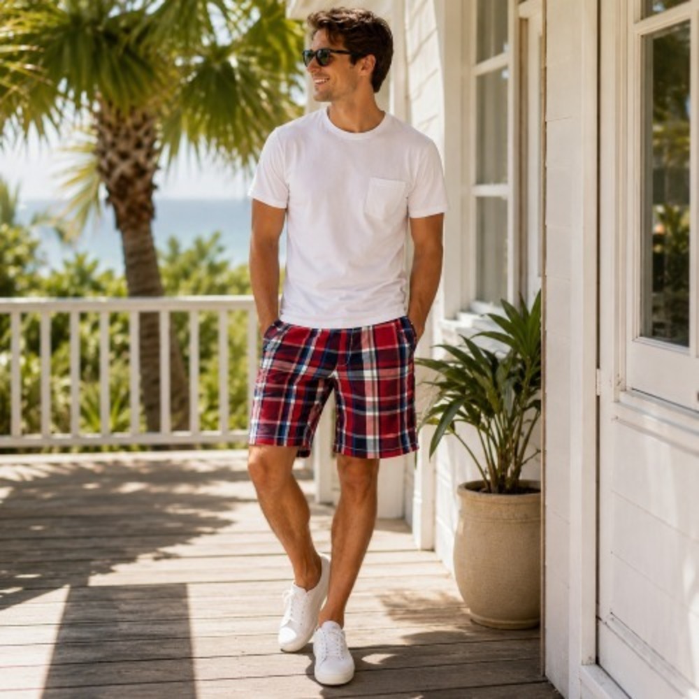 American Eagle Classic Fit Multicolor‎ Plaid Cotton Shorts Size 34